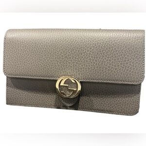 Gucci Interlockin GRAY LEATHER chain crossbody bag